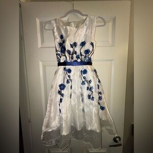 White and Blue Floral Dance Costume Dress